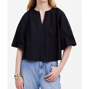 NWT Madewell Bubble Sleeve Top in Poplin True Black Preppy Girly NS339 Size 14